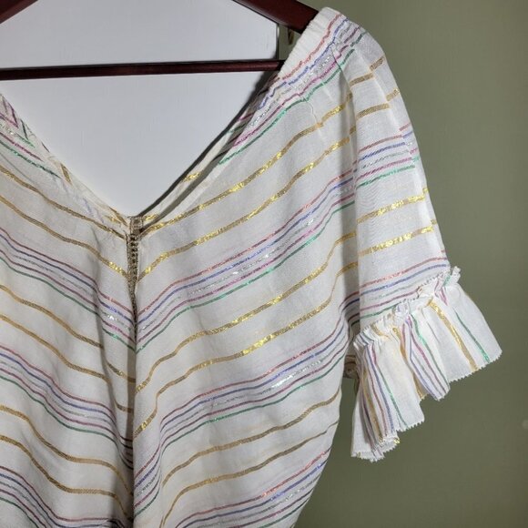 ❤ 3 For $35 Revolve Saylor metallic stripe  ruffle crop short sleeve blouse xs - Picture 6 of 15